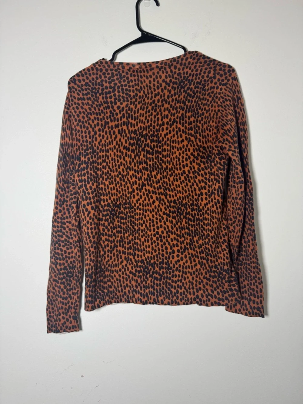 J Crew Teddie Top Small Rust Orange Animal Print Long Sleeve